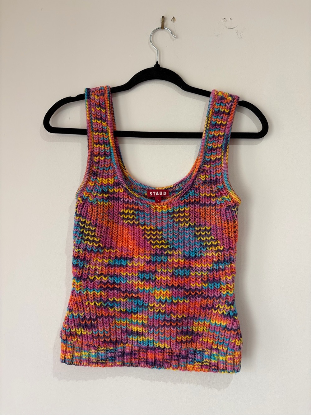 STAUD Multicolor Crochet-Effect Knit Tank in Pink, Orange, Blue